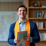 Retrato de Javier Delgado, estudiante, con una expresión de logro